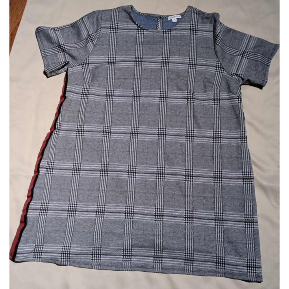 Ophelia Roe Gray Plaid Stretch Knit Red Black Side Stripe Shift Dress 2X